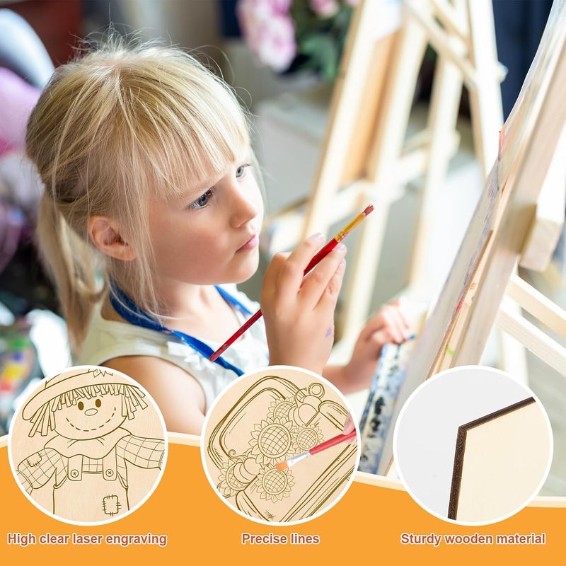 COCHIE 10PCS Large Thanksgiving Unfinished Wood Crafts to Paint for Adults, Bulk Predrilled Wooden Ornaments for Painting, Pumpkin Scarecrow Paintable Wood Slices Craft Supplies with Ropes - Image 3